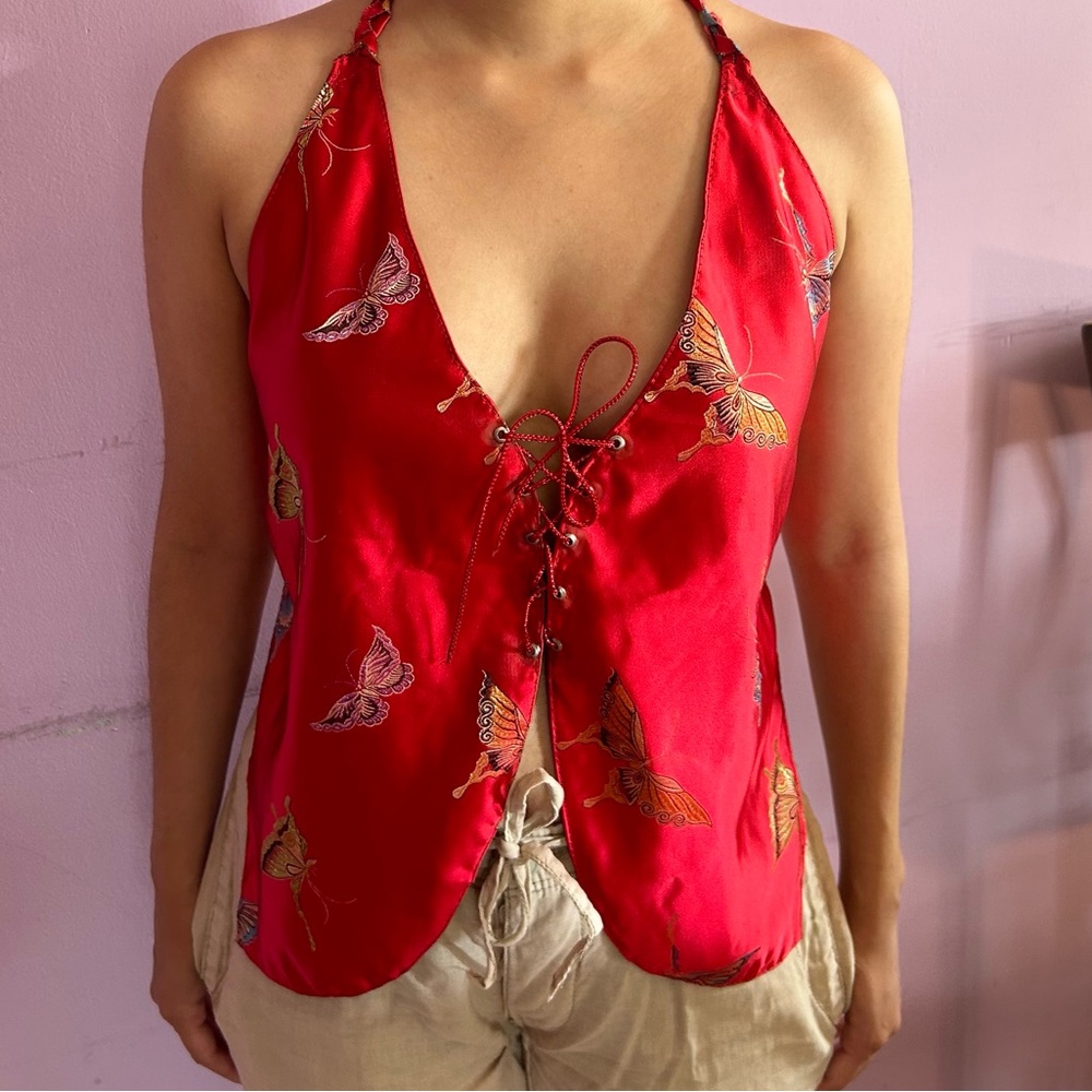SOLD: Handmade red butterfly shirt or vest